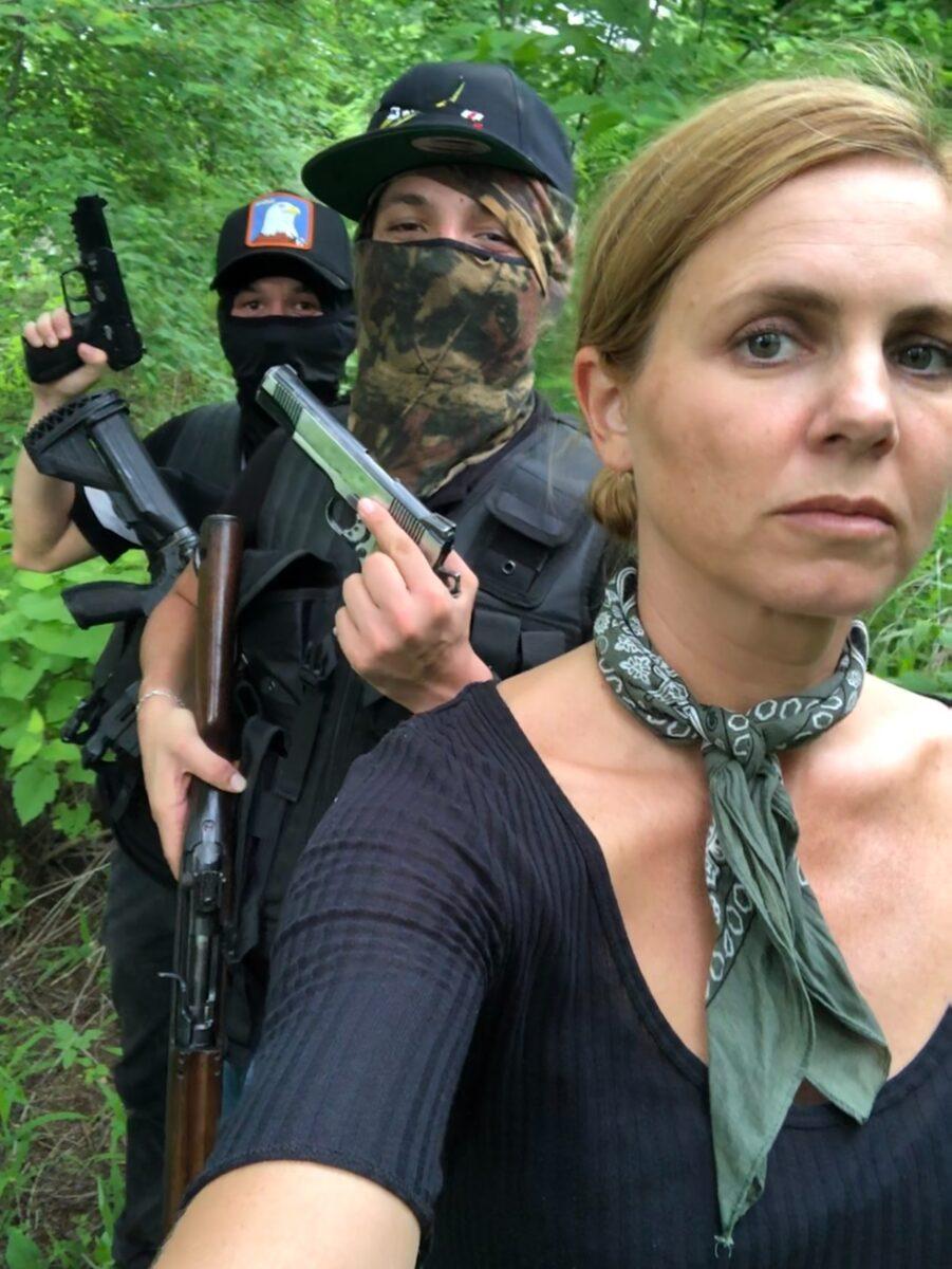 Mariana van Zeller wearing a press vest while reporting in the field