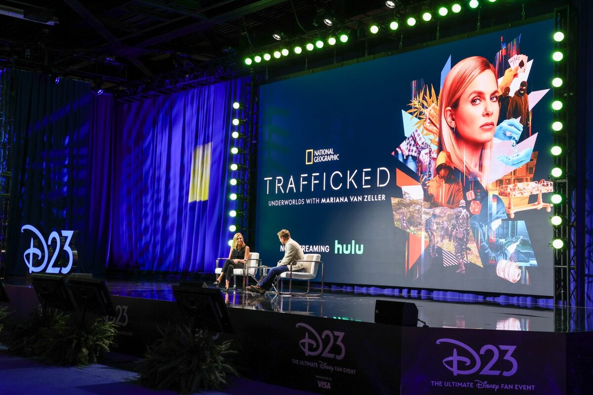 Mariana at D23 with Trafficked backdrop
